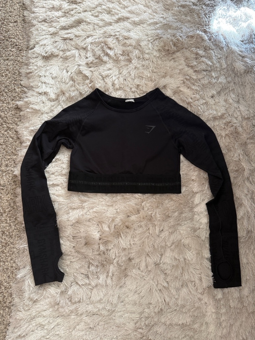 Gymshark Black Long-Sleeve Cropped Performance Top